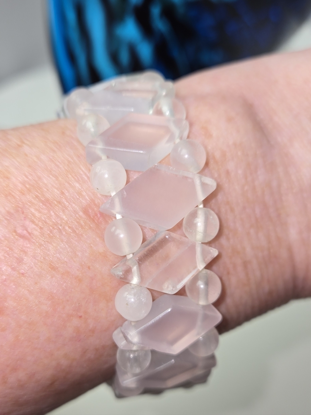 Rock Crystal Rose Quartz Multi-Shape Stretch Bracelet - Pink - Picture 2 of 6